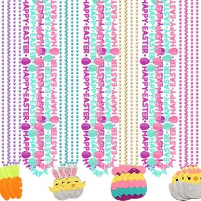 NOVWANG 21Pcs Easter Metallic Bead Necklaces with Bunny Carrot Egg for Easter Birthday Spring Party Favors Goodie Bag Stuffers Supplies Decorations, 7 Style