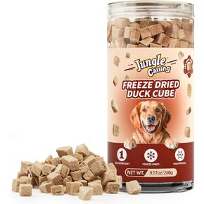 Jungle Calling Freeze Dried Dog & Cat Treats, Single Ingredient Duck Treats for Cats Dogs, High Protein Food Topper Duck Cube Cat Treats, Snacks for Training Duck Bites, 9.17 oz