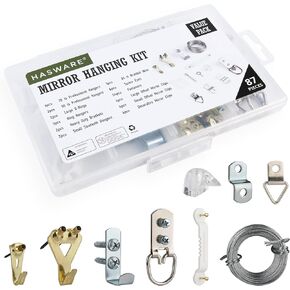HASWARE Picture Hanging Kit, Picture Hanger Assortment with Wire, Picture Hangers, Hooks, Nails, and Hardware, for Frames Heavy Duty Frame Hook for Wall, Home, Office Use (Silver-87pcs)