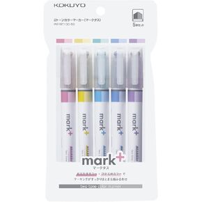KOKUYO 2-Tone Pastel Highlighter 5 Colors Set. Mark+ Two Colors Dual Tips Markers, Quick Dry Similar Shades Tip 5 Pack of Pink, Blue, Green, Purple, Yellow. Japan Import (PM-MT100-5S).