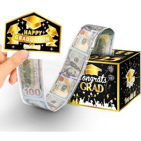 2025 Graduation Money Box for Cash Gift Pull, Money Holder Cash Gift for High School College Boys Girls, DIY Fun Graduation Gifts for Grads with Pull Out Card and 50Pcs Transparent Bags (Gray Red)