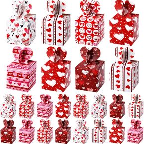 24 Pieces Valentines Day Cookie Boxes Valentines Day Cupcake Boxes Small Valentine Treat Box Paper Valentines Candy Boxes Decorative Heart Print Boxes for Valentine‘s Day Party Favors, 6 Styles