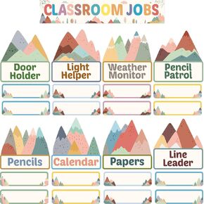 Classroom Jobs Bulletin Board Set 45 Pcs Classroom Moving Mountains Bulletin Boards Cutouts Teacher's Helper Charts Name Plates Wall Decorations for Classrooms School Supplies
