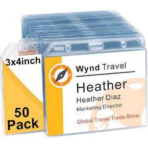 Fushing 3x4 Name Badge Holders - Clear PVC No Zipper Horizontal Name Tag Badge ID Card Holders for 3 x 4 Inch Name Badge Inserts or Name Tag Inserts or Name Badge Insert Refills (100)