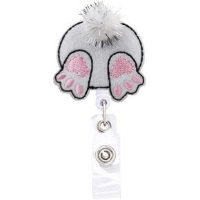 Easter Bunny Rabbit Retractable Badge Reel ID Tag, with Alligator Clip,24in Nylon Cord, Nurse Office Employee Name Badge