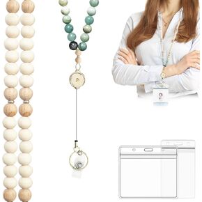 الحبل لشارات الهوية ، حبل الخشب المخرم للمفاتيح ، Boho المعلم Lanyard لشارات الهوية وسلسلة المفاتيح مع حامل بكرة شارة قابلة للسحب ،