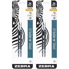 Zebra Pen G-301 Stainless Steel Pen JK-Refill, Med Point, 0.7mm, Blue Ink, 2-Count