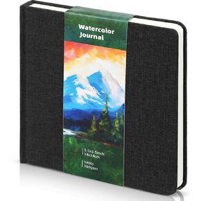 Dispowreath 5.5" x 5.5" Watercolor Sketchbook Journal Square Watercolor Notebook Cold Press 140lb 300gsm Cotton Paper 48 Pages Journals Notebook Paper Pads(Navy Blue,5.5x5.5 in)