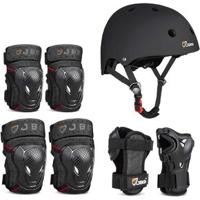 JBM Adult & Kid Skating Protective Gear Set Sktaeboard Helmet Knee and Elbow Pads with Wrist Guards for Inline Roller Skating, Scooter, Skateboarding