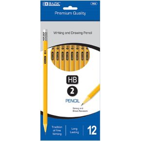 BAZIC Pencil #2 HB Pencils, Latex Free Eraser, Premium Wood Yellow Unsharpened Pencils (12/Pack), 1-Pack