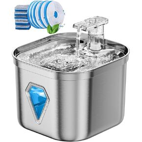 Rantizon Cat Water Fountain with 5 Filters, 74oz/2.2L Stainless Steel Pet Water Fountain Dog Water Dispenser, Water Fountain for Cats Inside with Quiet Pump