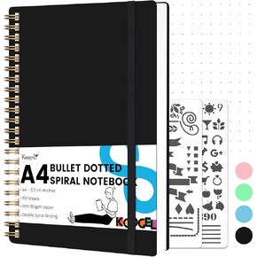 Koogel Dotted Journal Notebook, 8.3 x 11.4 Inch, 150 Sheets Dotted Spiral Notebook, Pink Hardcover with Stencil