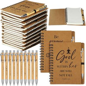 GLENMAL 100 PCS هدية المسيحية مجلة صلاة الكتاب المقدس مؤلف دفتر حلزوني و BABLOIN BAMBOO PEN PEN نساء مؤلفات الكتاب المقدس الصغيرة لعيد الميلاد لحفل كنيسة عيد الميلاد مكتب طالب الهدايا (A6)
