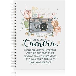 Life is Like a Camera Cute Spiral Notebook, Mental Health Gifts for Women, Inspirational Quote Gifts for Mom Sister Friend BFF Coworker, Notebook Gifts for Photography Enthusiasts