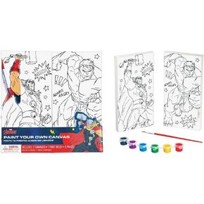 Marvel Avengers Color Your Own Canvas- 2 Canvases (8" x 4" ), 1 Brush, 6 Vivid Paints - Perfect Creative Gift for Kids & Fans - 1 Set