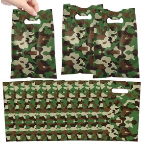 50 PCS Camo Party Gift Bags, Camouflage Military Party Favors Bags Waterproof Plastic Goodie Bags for Army Birthday Party Decorations Supplies Gifts for Kids Boy Girl Baby Shower