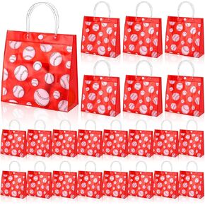 Sweetude 24 Pieces Softball Gift Goodie Bags with Handles 8x8x3.15 Inch PVC Softball Theme Party Favor Clear Treat Bags Bulk for Sports Party Competition Team Birthday Gifts