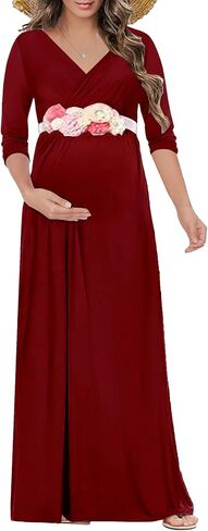 KIM S Maternity Maxi Dress for Baby Shower and Photoshoot | V neck, Empire waist, Flowy A line fit, Sizes S-3XL in Saudi Arabia