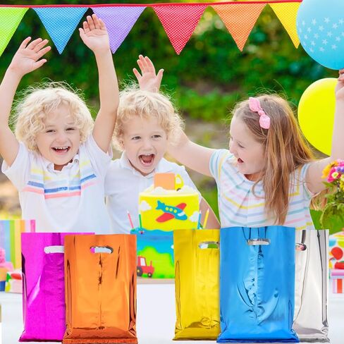 50 Pcs Birthday Party Favor Bags, Stripe Goodie Candy Bags with Handles, Party Treat Bags for Kids Baby Girls & Boys, Plastic Loot Gift Bag Bulk for Baby Showers, Party in Saudi Arabia