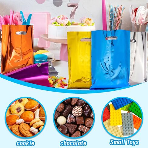 50 Pcs Birthday Party Favor Bags, Stripe Goodie Candy Bags with Handles, Party Treat Bags for Kids Baby Girls & Boys, Plastic Loot Gift Bag Bulk for Baby Showers, Party in Saudi Arabia