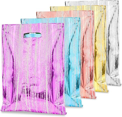 50 Pcs Birthday Party Favor Bags, Stripe Goodie Candy Bags with Handles, Party Treat Bags for Kids Baby Girls & Boys, Plastic Loot Gift Bag Bulk for Baby Showers, Party in Saudi Arabia