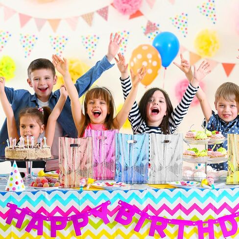 50 Pcs Birthday Party Favor Bags, Stripe Goodie Candy Bags with Handles, Party Treat Bags for Kids Baby Girls & Boys, Plastic Loot Gift Bag Bulk for Baby Showers, Party in Saudi Arabia