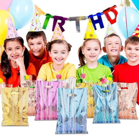 50 Pcs Birthday Party Favor Bags, Stripe Goodie Candy Bags with Handles, Party Treat Bags for Kids Baby Girls & Boys, Plastic Loot Gift Bag Bulk for Baby Showers, Party in Saudi Arabia