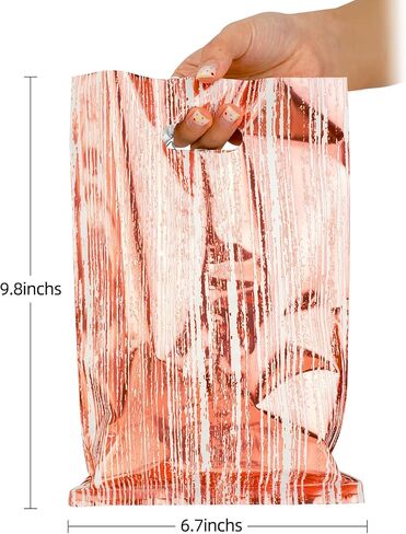 50 Pcs Birthday Party Favor Bags, Stripe Goodie Candy Bags with Handles, Party Treat Bags for Kids Baby Girls & Boys, Plastic Loot Gift Bag Bulk for Baby Showers, Party in Saudi Arabia
