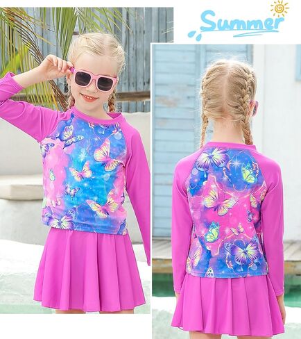Idgreatim Girls Two Piece Swimsuit Long Sleeve Rash Guard Sets UPF+ 50 Beach Bathing Suit 3-10 Years in Kuwait