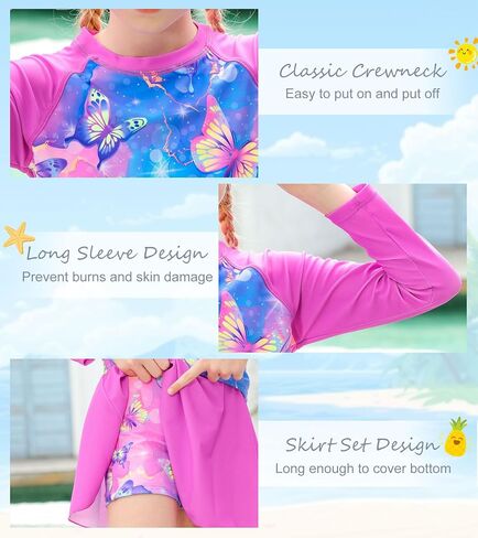 Idgreatim Girls Two Piece Swimsuit Long Sleeve Rash Guard Sets UPF+ 50 Beach Bathing Suit 3-10 Years in Kuwait