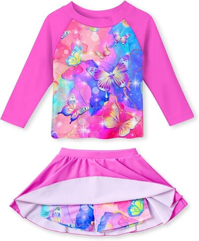 Idgreatim Girls Two Piece Swimsuit Long Sleeve Rash Guard Sets UPF+ 50 Beach Bathing Suit 3-10 Years in Kuwait
