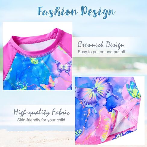 Idgreatim Girls Two Piece Swimsuit Long Sleeve Rash Guard Sets UPF+ 50 Beach Bathing Suit 3-10 Years in Kuwait