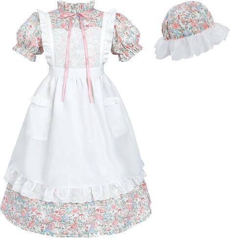 Cr Rolecos Colonial Prairie Costume Girls Ponoral Pioneer Dress for Girls Shorts Sleeves Pilgrim Light Purple in Kuwait