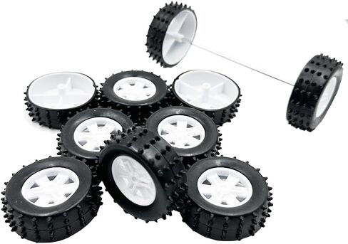 10PCS Toy Car Wheel 47mm Plastic Toy Car Tire Wheels with 5PCS Metal Shaft Round Rod Axles for RC Car Truck Robot DIY Model Toy Parts (2.5x47mm) in Kuwait