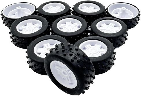 10PCS Toy Car Wheel 47mm Plastic Toy Car Tire Wheels with 5PCS Metal Shaft Round Rod Axles for RC Car Truck Robot DIY Model Toy Parts (2.5x47mm) in Kuwait