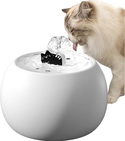 Ceramic Cat Water Fountain -50oz/1.5L Cat Fountain for Drinking- Pet Water Fountain for Cats Indoor - Automatic Cat Water Dispenser Bowl - Cat Feeding & Watering Supplies for Small Dog(White) in Kuwait