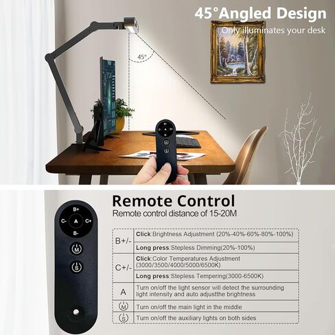 Micomlan LED مصباح مكتب مع المشبك ، مصباح مكتب مهندس معماري للمكتب المنزلي مع إضاءة الغلاف الجوي ، 24 واط فائقة تلقائية تلقائية تلقائي الضوء تعتي in Kuwait