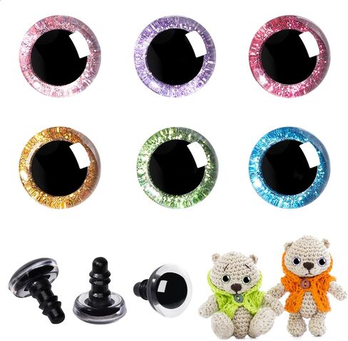 Mucunnia 120pcs 18mm 3d بريق عيون سلامة بلاستيكية من أجل amigurumi منحرف الكروشيه كروشيه عيون مع غسالات محشوة عيون الحيوانات ل diy من الدمى ، دب حيوان الهالوين (6 ألوان) in Kuwait
