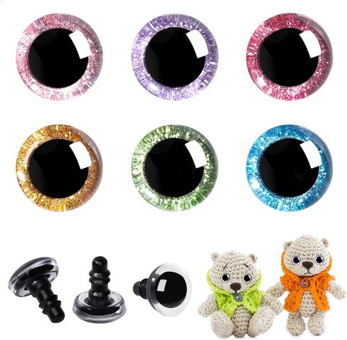 Mucunnia 120pcs 18mm 3d بريق عيون سلامة بلاستيكية من أجل amigurumi منحرف الكروشيه كروشيه عيون مع غسالات محشوة عيون الحيوانات ل diy من الدمى ، دب حيوان الهالوين (6 ألوان) in Kuwait