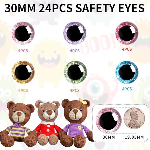 Mucunnia 120pcs 18mm 3d بريق عيون سلامة بلاستيكية من أجل amigurumi منحرف الكروشيه كروشيه عيون مع غسالات محشوة عيون الحيوانات ل diy من الدمى ، دب حيوان الهالوين (6 ألوان) in Kuwait