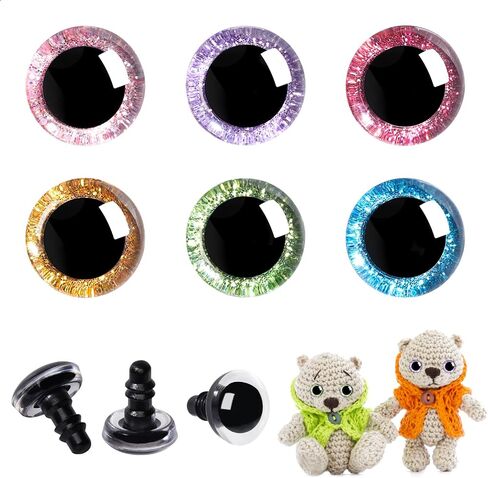 Mucunnia 120pcs 18mm 3d بريق عيون سلامة بلاستيكية من أجل amigurumi منحرف الكروشيه كروشيه عيون مع غسالات محشوة عيون الحيوانات ل diy من الدمى ، دب حيوان الهالوين (6 ألوان) in Kuwait