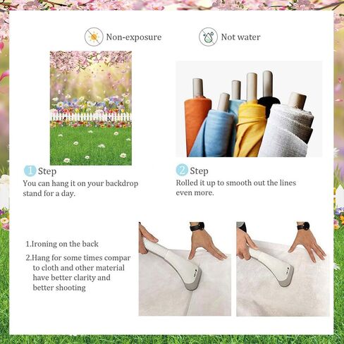 Spring Easter Backdrop Spring Pink Flowers Photography Backdrop Easter Green Lawn Natural Scenery Background for Kids Baby Shower Birthday Party Decor Photo Studio Props (59x82 inch (5x7FT)) in Kuwait