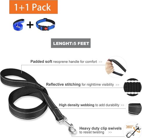 Aeclleca Reflective Dog Collar and Leash Set with Safety Locking Buckle，Adjustable Soft Nylon Pet Collars for Small Medium Dogs (Black, S) in Saudi Arabia