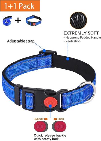 Aeclleca Reflective Dog Collar and Leash Set with Safety Locking Buckle，Adjustable Soft Nylon Pet Collars for Small Medium Dogs (Black, S) in Saudi Arabia