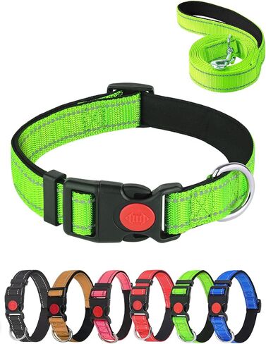 Aeclleca Reflective Dog Collar and Leash Set with Safety Locking Buckle，Adjustable Soft Nylon Pet Collars for Small Medium Dogs (Black, S) in Saudi Arabia