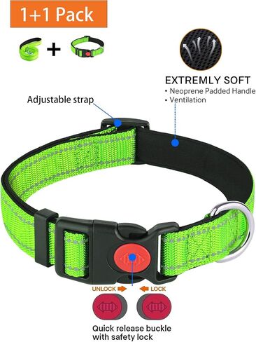 Aeclleca Reflective Dog Collar and Leash Set with Safety Locking Buckle，Adjustable Soft Nylon Pet Collars for Small Medium Dogs (Black, S) in Saudi Arabia