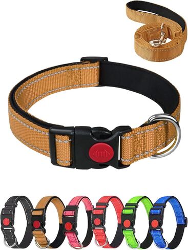 Aeclleca Reflective Dog Collar and Leash Set with Safety Locking Buckle，Adjustable Soft Nylon Pet Collars for Small Medium Dogs (Black, S) in Saudi Arabia