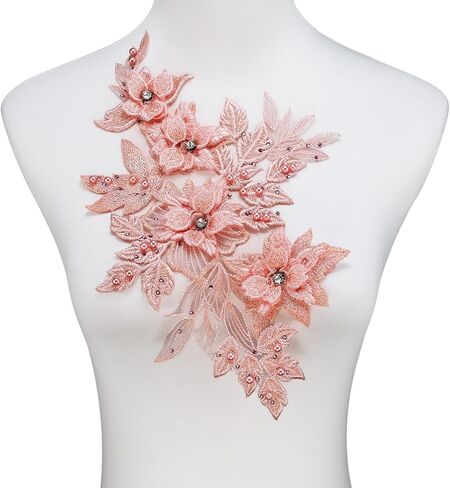 3D Embroidered Flower Fabric Beaded Rhinestones Pearl Lace Applique, DIY Patches Accessory for Wedding Dresses，Neckline Bodice Pants(Black-Right) in Saudi Arabia