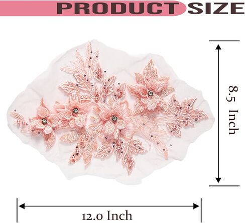 3D Embroidered Flower Fabric Beaded Rhinestones Pearl Lace Applique, DIY Patches Accessory for Wedding Dresses，Neckline Bodice Pants(Black-Right) in Saudi Arabia