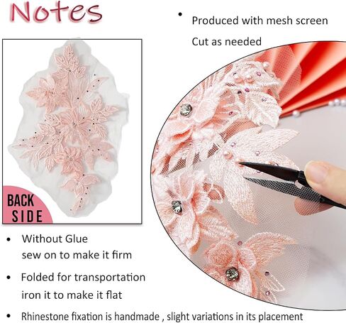 3D Embroidered Flower Fabric Beaded Rhinestones Pearl Lace Applique, DIY Patches Accessory for Wedding Dresses，Neckline Bodice Pants(Black-Right) in Saudi Arabia